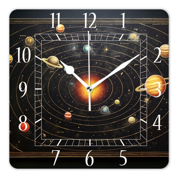 10 Inch Wall Clock Battery Operated Silent Clock Decorative for Office, Kitchen, Outdoor, Living Room，Galaxy Solar System Planets Picture