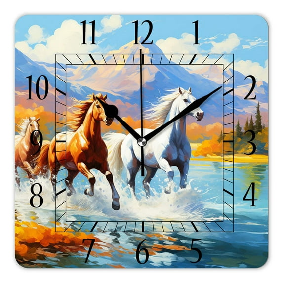 10 Inch Wall Clock Battery Operated Silent Clock Decorative for Office, Kitchen, Outdoor, Living Room,Galloping Horse Landscape Creative