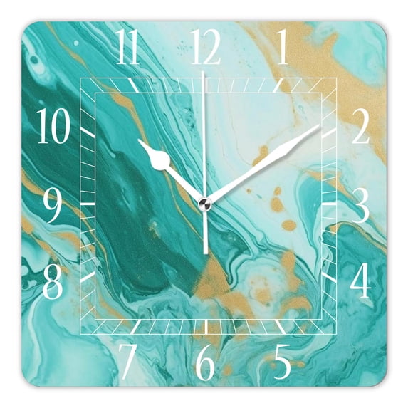 10 Inch Wall Clock Battery Operated Silent Clock Decorative for Office, Kitchen, Outdoor, Living Room,Green Marble Art