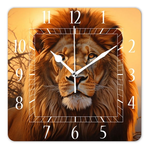 10 Inch Wall Clock Battery Operated Silent Clock Decorative for Office, Kitchen, Outdoor, Living RoomHipster Lion Artwork Design