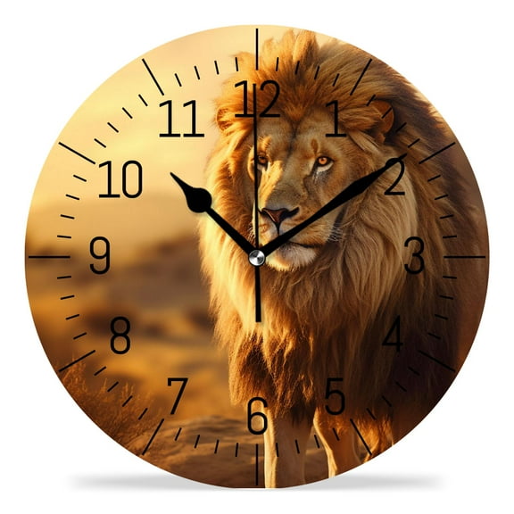 10 Inch Wall Clock Battery Operated Silent Clock Decorative for Office, Kitchen, Outdoor, Living RoomHipster Lion Artwork Elegant
