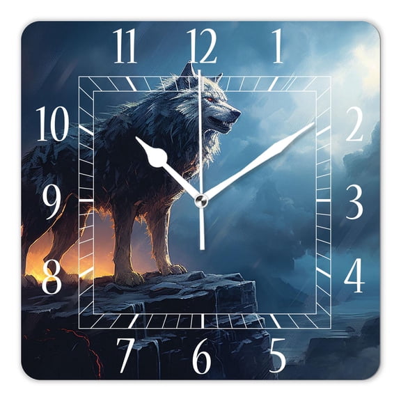 10 Inch Wall Clock Battery Operated Silent Clock Decorative for Office, Kitchen, Outdoor, Living RoomHowling Wolf Bird Flying Multicolor
