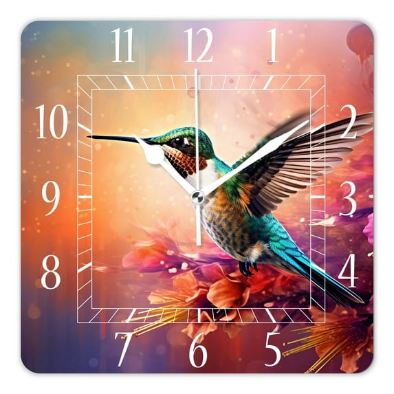 10 Inch Wall Clock Battery Operated Silent Clock Decorative for Office, Kitchen, Outdoor, Living Room,Hummingbird Picks Nectar Style