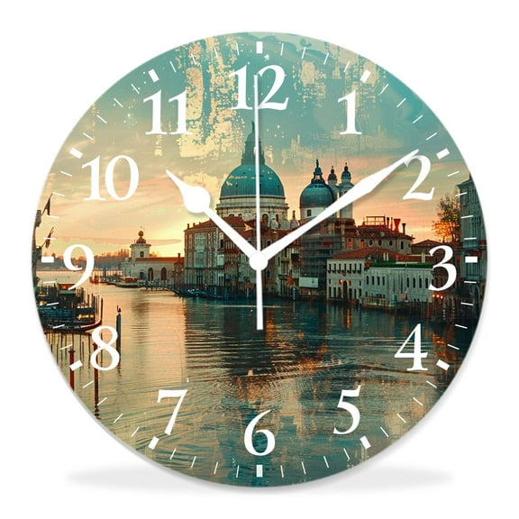 10 Inch Wall Clock Battery Operated Silent Clock Decorative for Office, Kitchen, Outdoor, Living RoomItaly Starry Night Sunset Venice Delicate
