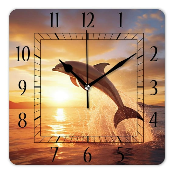 10 Inch Wall Clock Battery Operated Silent Clock Decorative for Office, Kitchen, Outdoor, Living Room,Jumping Dolphin Art