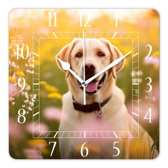 10 Inch Wall Clock Battery Operated Silent Clock Decorative for Office, Kitchen, Outdoor, Living Room，Labrador Dog in The Garden Art