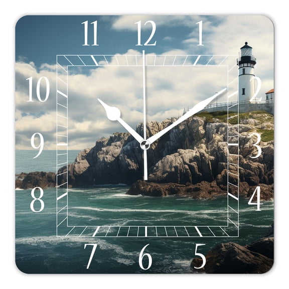 10 Inch Wall Clock Battery Operated Silent Clock Decorative for Office, Kitchen, Outdoor, Living RoomLighthouse Blue Sky Cute