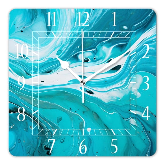 10 Inch Wall Clock Battery Operated Silent Clock Decorative for Office, Kitchen, Outdoor, Living RoomMarble Turquoise Ocean Teal Style