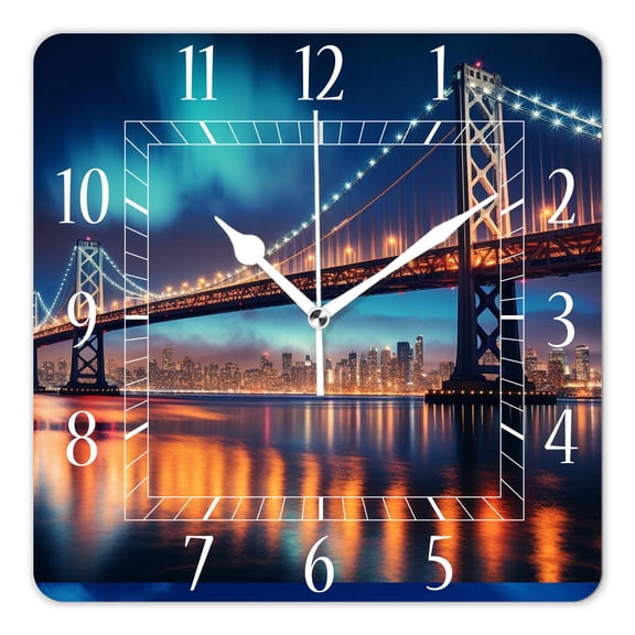 10 Inch Wall Clock Battery Operated Silent Clock Decorative for Office, Kitchen, Outdoor, Living RoomNew York City Bridge Sunset Cityscape Beautiful
