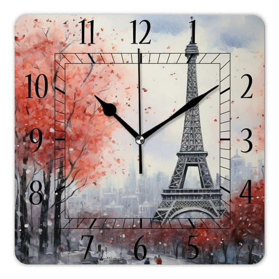 10 Inch Wall Clock Battery Operated Silent Clock Decorative for Office, Kitchen, Outdoor, Living RoomParis Eiffel Tower Couple Lovers Colorful