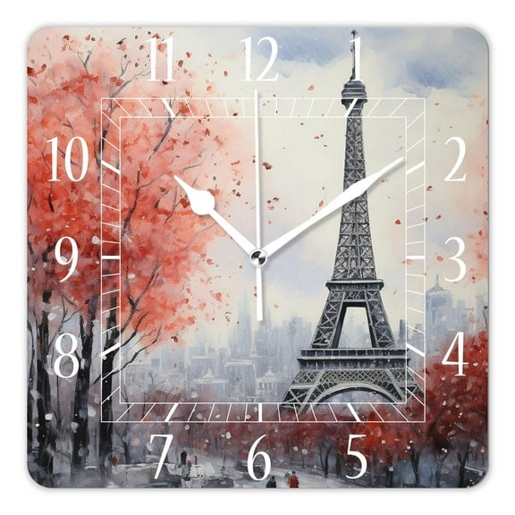 10 Inch Wall Clock Battery Operated Silent Clock Decorative for Office, Kitchen, Outdoor, Living RoomParis Eiffel Tower Couple Lovers Colorful