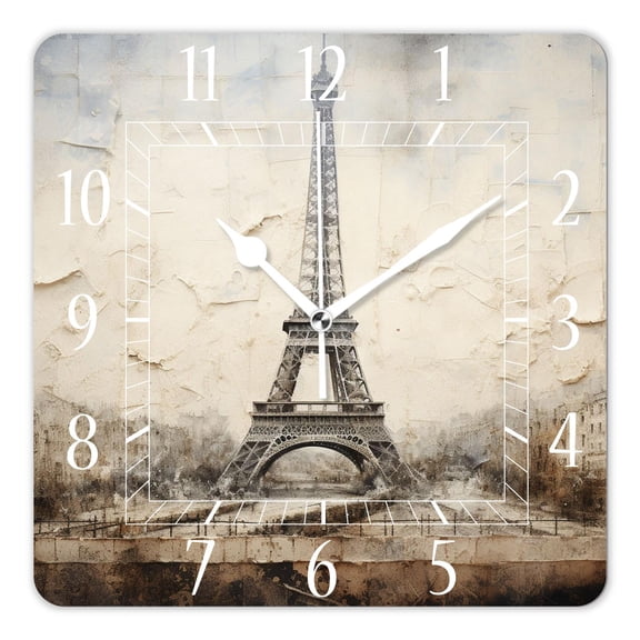 10 Inch Wall Clock Battery Operated Silent Clock Decorative for Office, Kitchen, Outdoor, Living RoomParis Eiffel Tower France Print