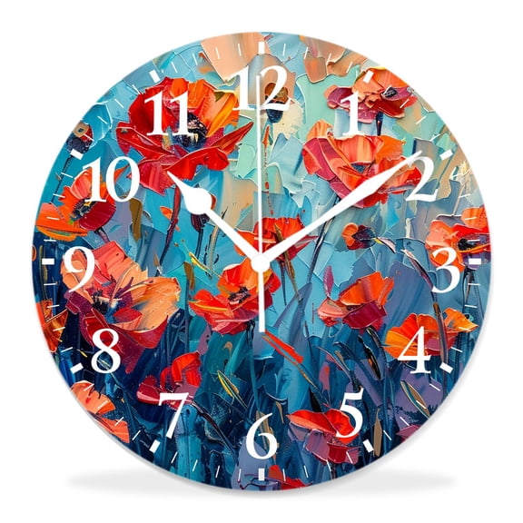 10 Inch Wall Clock Battery Operated Silent Clock Decorative for Office, Kitchen, Outdoor, Living RoomPoppy Cornflowers Spring Multicolor