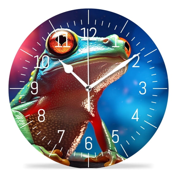 10 Inch Wall Clock Battery Operated Silent Clock Decorative for Office, Kitchen, Outdoor, Living Room，Red Eye Tree Frog Lovely