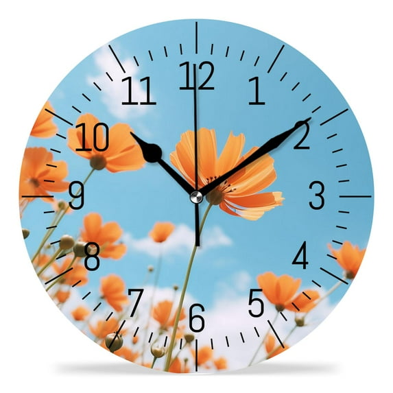 10 Inch Wall Clock Battery Operated Silent Clock Decorative for Office, Kitchen, Outdoor, Living Room,Red Flowers Design