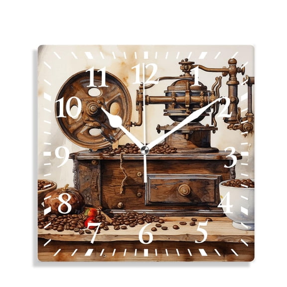 10 Inch Wall Clock Battery Operated Silent Clock Decorative for Office, Kitchen, Outdoor, Living RoomRetro Coffee Cup Breakfast Art