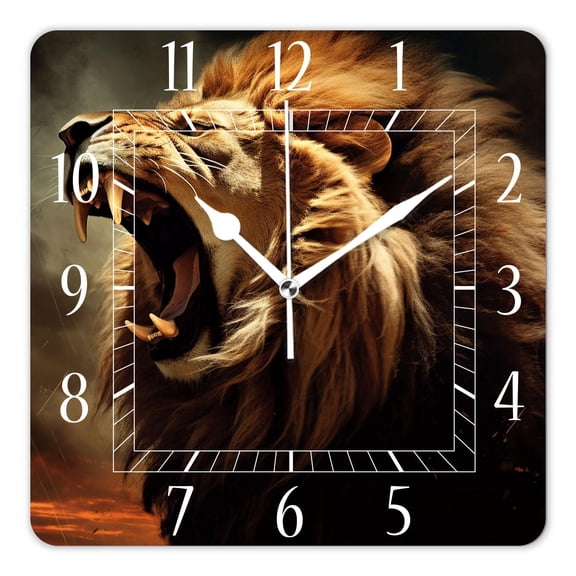 10 Inch Wall Clock Battery Operated Silent Clock Decorative for Office, Kitchen, Outdoor, Living RoomRoaring Lion Against Stormy Sky Lovely