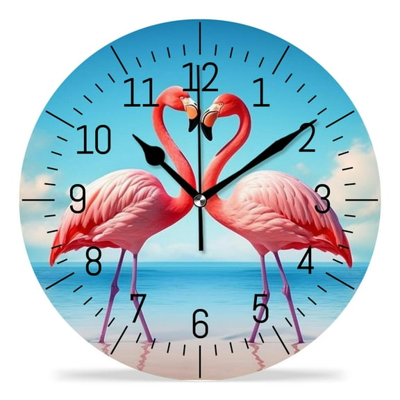 10 Inch Wall Clock Battery Operated Silent Clock Decorative for Office, Kitchen, Outdoor, Living RoomSea Pink Flamingo Style