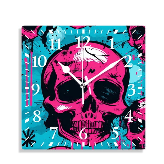 10 Inch Wall Clock Battery Operated Silent Clock Decorative for Office, Kitchen, Outdoor, Living Room,Skull Blue Art