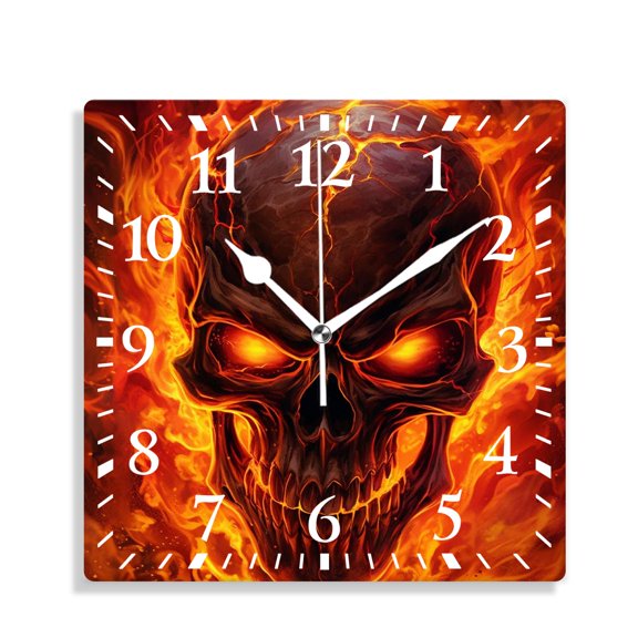 10 Inch Wall Clock Battery Operated Silent Clock Decorative for Office, Kitchen, Outdoor, Living RoomSkull in Fire Adorable