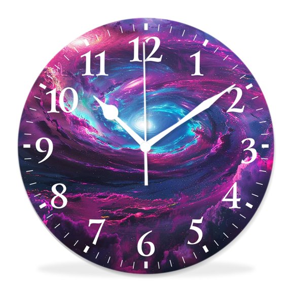 10 Inch Wall Clock Battery Operated Silent Clock Decorative for Office, Kitchen, Outdoor, Living RoomSpiral Nebula Stars Galaxy Space Elaborate