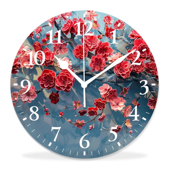 10 Inch Wall Clock Battery Operated Silent Clock Decorative for Office, Kitchen, Outdoor, Living RoomSpring Blossom Flowers Simple