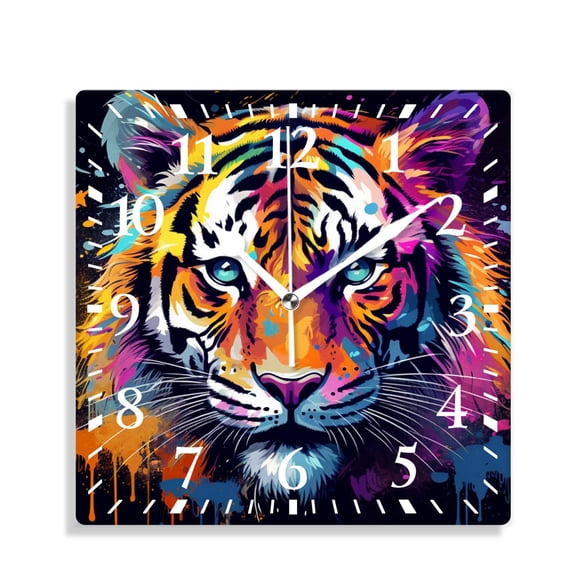 10 Inch Wall Clock Battery Operated Silent Clock Decorative for Office, Kitchen, Outdoor, Living RoomTiger in The Jungle Color Art Image
