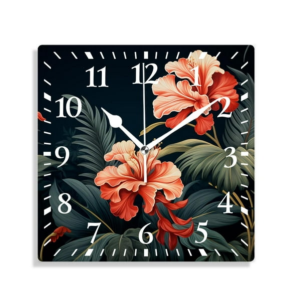 10 Inch Wall Clock Battery Operated Silent Clock Decorative for Office, Kitchen, Outdoor, Living Room,Tropical Flower and Leaf Painting