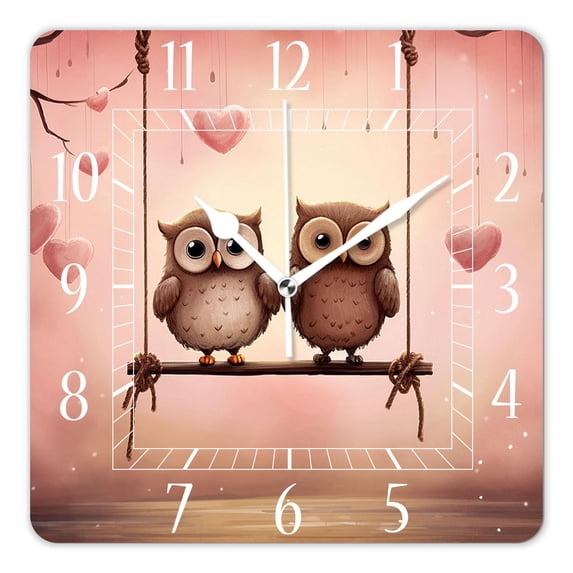 10 Inch Wall Clock Battery Operated Silent Clock Decorative for Office, Kitchen, Outdoor, Living Room,Valentine'S Day Owl Drawing