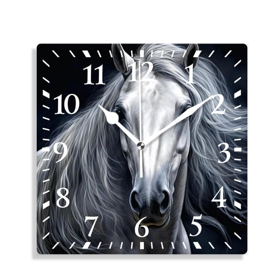 10 Inch Wall Clock Battery Operated Silent Clock Decorative for Office, Kitchen, Outdoor, Living RoomWhite Horse Night Sky Picture
