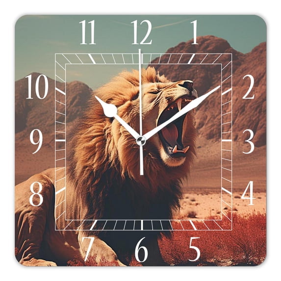 10 Inch Wall Clock Battery Operated Silent Clock Decorative for Office, Kitchen, Outdoor, Living Room，Wild African Lion Colorful