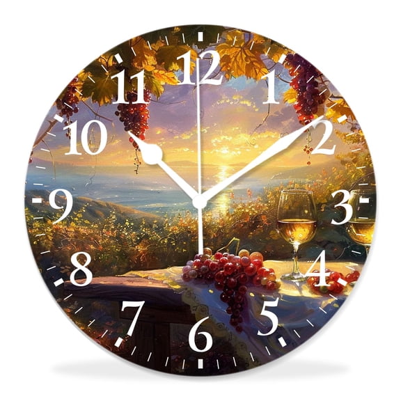 10 Inch Wall Clock Battery Operated Silent Clock Decorative for Office, Kitchen, Outdoor, Living RoomWine Italy Landscape Rural Vineyard Charming