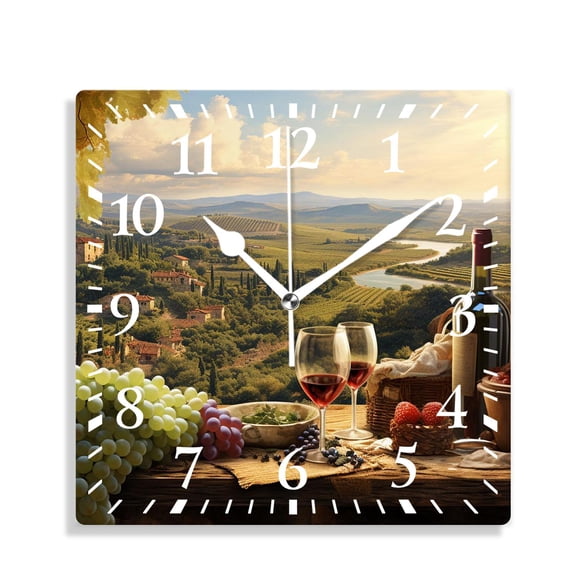 10 Inch Wall Clock Battery Operated Silent Clock Decorative for Office, Kitchen, Outdoor, Living RoomWine Italy Landscape Rural Vineyard Elegant