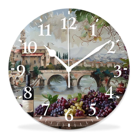 10 Inch Wall Clock Battery Operated Silent Clock Decorative for Office, Kitchen, Outdoor, Living RoomWine Italy Landscape Rural Vineyard attractive
