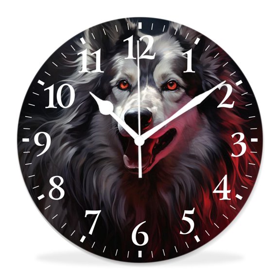 10 Inch Wall Clock Battery Operated Silent Clock Decorative for Office, Kitchen, Outdoor, Living Room，Wolf Face Scar Animal Print Picture