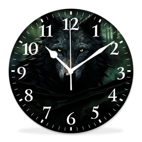 10 Inch Wall Clock Battery Operated Silent Clock Decorative for Office, Kitchen, Outdoor, Living RoomWolf Full Moon Blue Night Sky Cloud Print