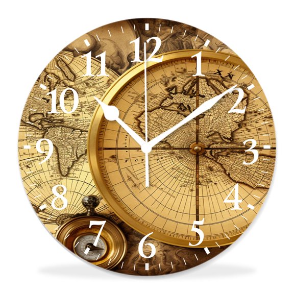 10 Inch Wall Clock Battery Operated Silent Clock Decorative for Office, Kitchen, Outdoor, Living RoomAccurate Map Exquisite Design