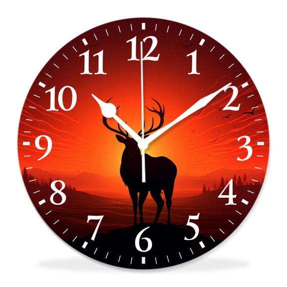 10 Inch Wall Clock Battery Operated Silent Clock Decorative for Office, Kitchen, Outdoor, Living RoomAntlers Hugging Sunset Silhouette Cute