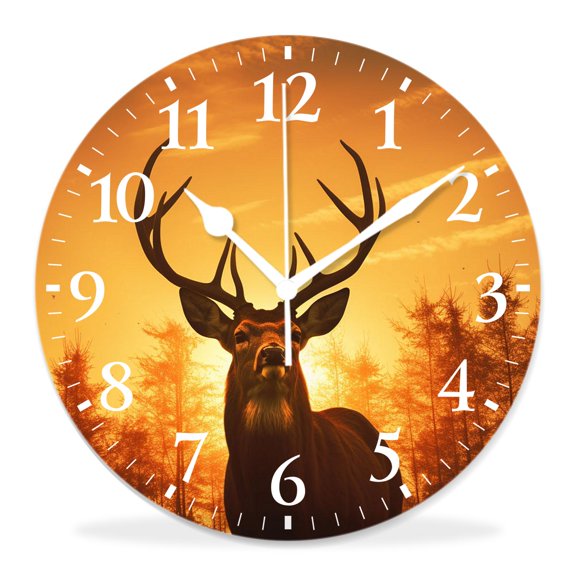 10 Inch Wall Clock Battery Operated Silent Clock Decorative for Office, Kitchen, Outdoor, Living RoomAntlers Hugging Sunset Silhouette