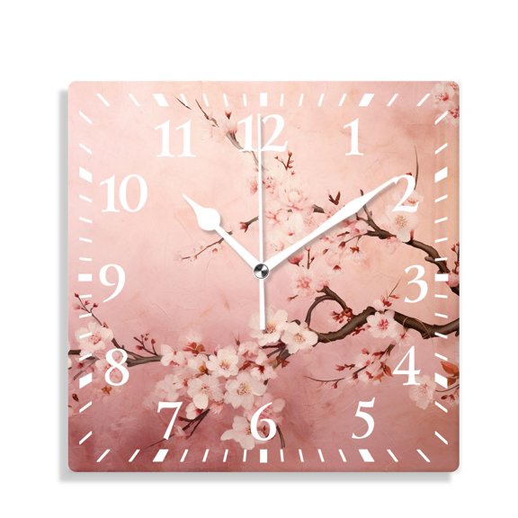10 Inch Wall Clock Battery Operated Silent Clock Decorative for Office, Kitchen, Outdoor, Living RoomBeautiful Cherry Blossom Drawing