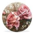 thumbnail image 1 of 10 Inch Wall Clock Battery Operated Silent Clock Decorative for Office, Kitchen, Outdoor, Living Room，Beautiful Rose Flower with Bud Leaf Cute, 1 of 4