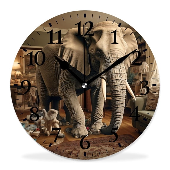 10 Inch Wall Clock Battery Operated Silent Clock Decorative for Office, Kitchen, Outdoor, Living RoomBig Elephant Animal Beautiful