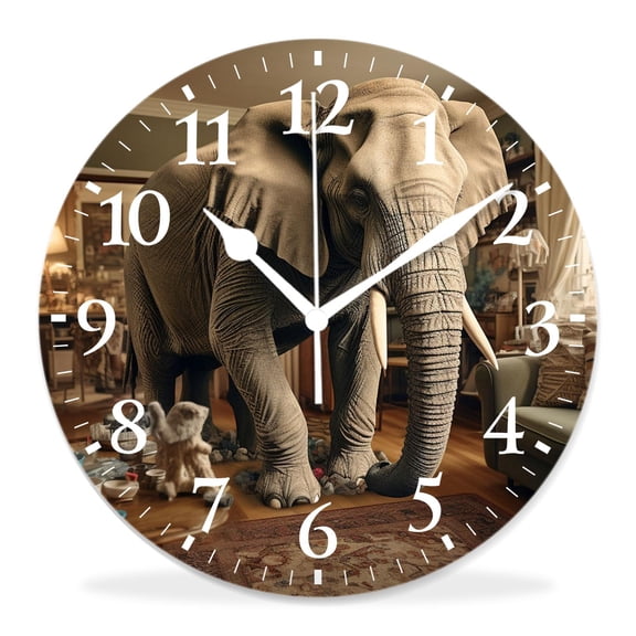 10 Inch Wall Clock Battery Operated Silent Clock Decorative for Office, Kitchen, Outdoor, Living RoomBig Elephant Animal Beautiful