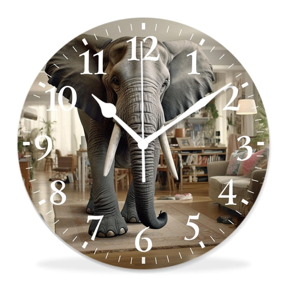 10 Inch Wall Clock Battery Operated Silent Clock Decorative for Office, Kitchen, Outdoor, Living RoomBig Elephant Animal Drawing