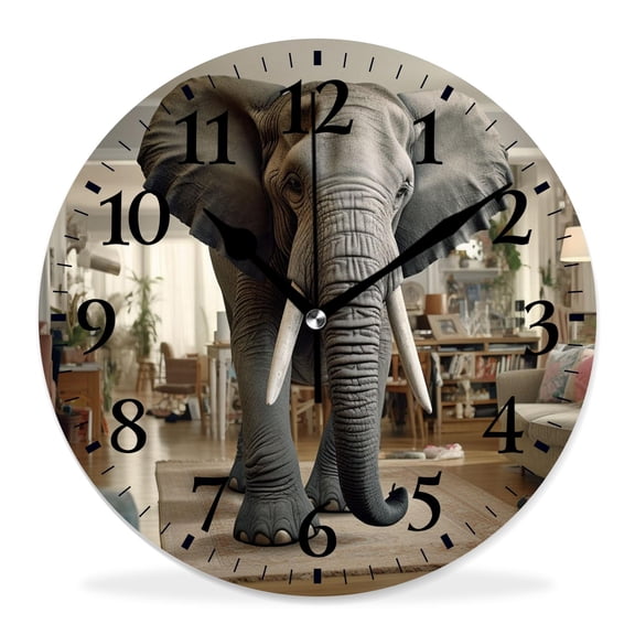 10 Inch Wall Clock Battery Operated Silent Clock Decorative for Office, Kitchen, Outdoor, Living RoomBig Elephant Animal Drawing