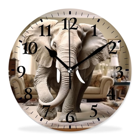 10 Inch Wall Clock Battery Operated Silent Clock Decorative for Office, Kitchen, Outdoor, Living RoomBig Elephant Animal Lovely