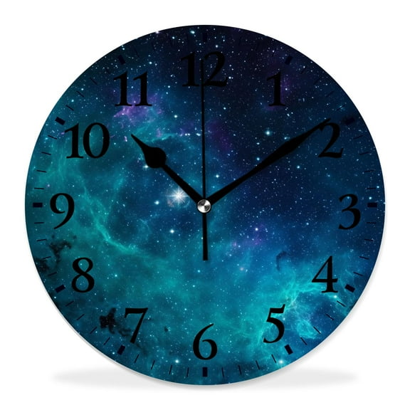 10 Inch Wall Clock Battery Operated Silent Clock Decorative for Office, Kitchen, Outdoor, Living RoomBlue Night Starry Sky Stars Universe Beautiful