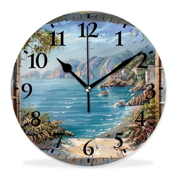10 Inch Wall Clock Battery Operated Silent Clock Decorative for Office, Kitchen, Outdoor, Living RoomBlue Ocean Beach Elaborate