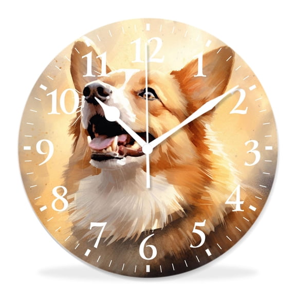 10 Inch Wall Clock Battery Operated Silent Clock Decorative for Office, Kitchen, Outdoor, Living RoomBreed Welsh Corgi Dog Pattern