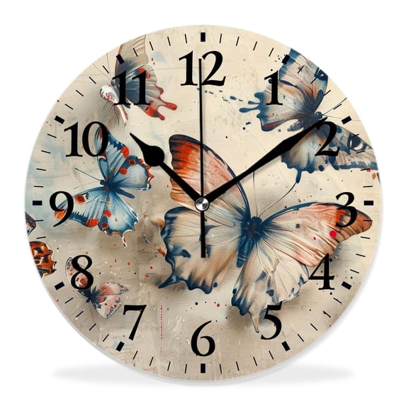 10 Inch Wall Clock Battery Operated Silent Clock Decorative for Office, Kitchen, Outdoor, Living Room,Butterflies Blue Delicate
